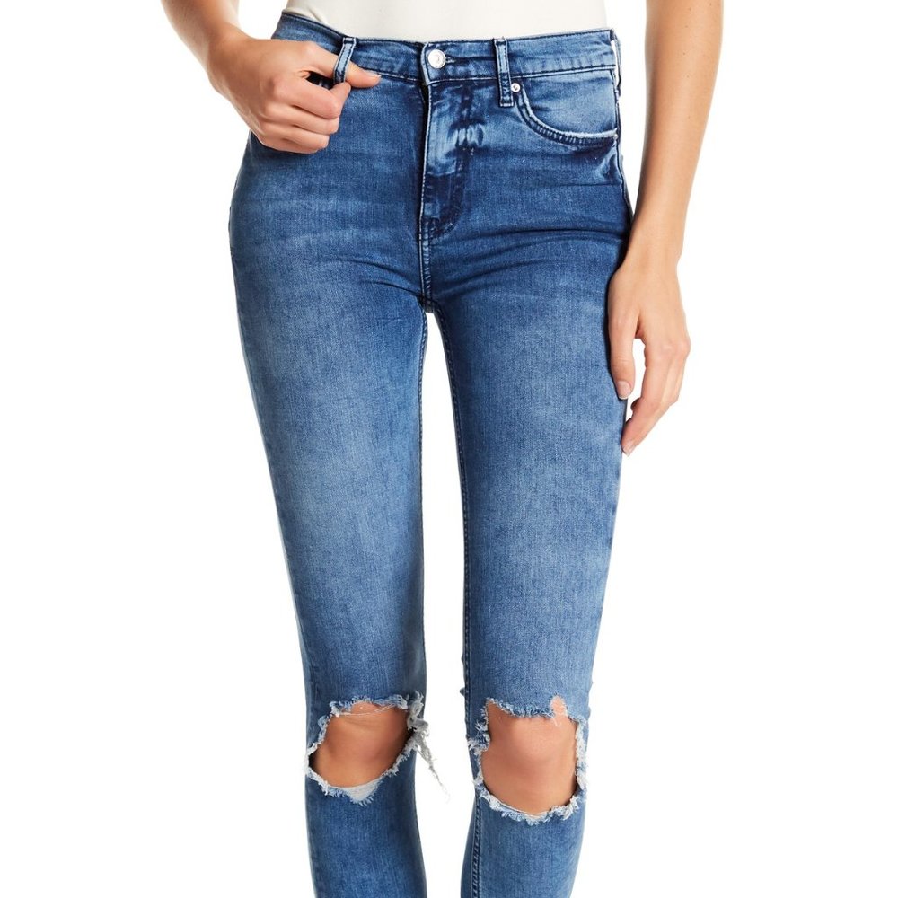 Free People High-Rise Busted Knee Skinny Jeans W 26 R